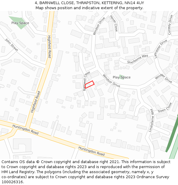 4, BARNWELL CLOSE, THRAPSTON, KETTERING, NN14 4UY: Location map and indicative extent of plot