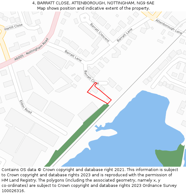4, BARRATT CLOSE, ATTENBOROUGH, NOTTINGHAM, NG9 6AE: Location map and indicative extent of plot