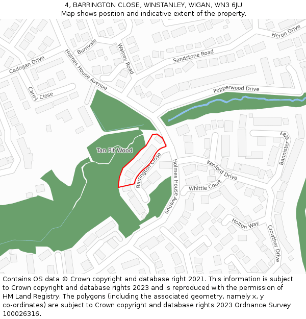 4, BARRINGTON CLOSE, WINSTANLEY, WIGAN, WN3 6JU: Location map and indicative extent of plot