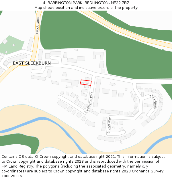 4, BARRINGTON PARK, BEDLINGTON, NE22 7BZ: Location map and indicative extent of plot