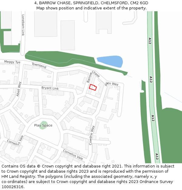 4, BARROW CHASE, SPRINGFIELD, CHELMSFORD, CM2 6GD: Location map and indicative extent of plot