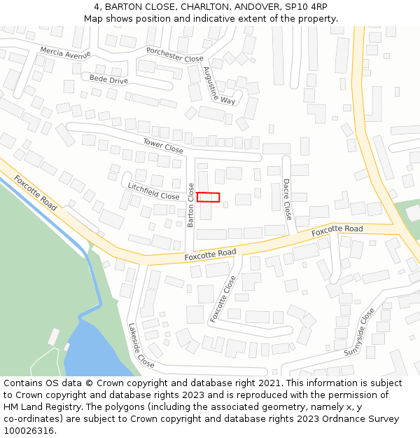 4, BARTON CLOSE, CHARLTON, ANDOVER, SP10 4RP: Location map and indicative extent of plot
