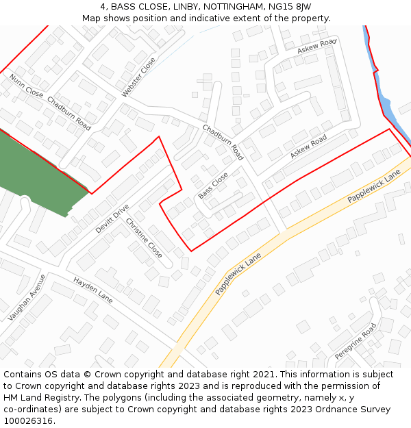 4, BASS CLOSE, LINBY, NOTTINGHAM, NG15 8JW: Location map and indicative extent of plot