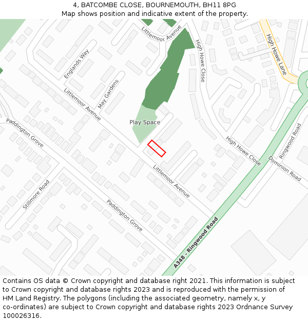 4, BATCOMBE CLOSE, BOURNEMOUTH, BH11 8PG: Location map and indicative extent of plot
