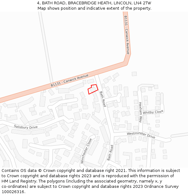 4, BATH ROAD, BRACEBRIDGE HEATH, LINCOLN, LN4 2TW: Location map and indicative extent of plot