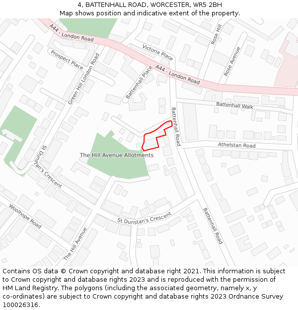 4, BATTENHALL ROAD, WORCESTER, WR5 2BH: Location map and indicative extent of plot