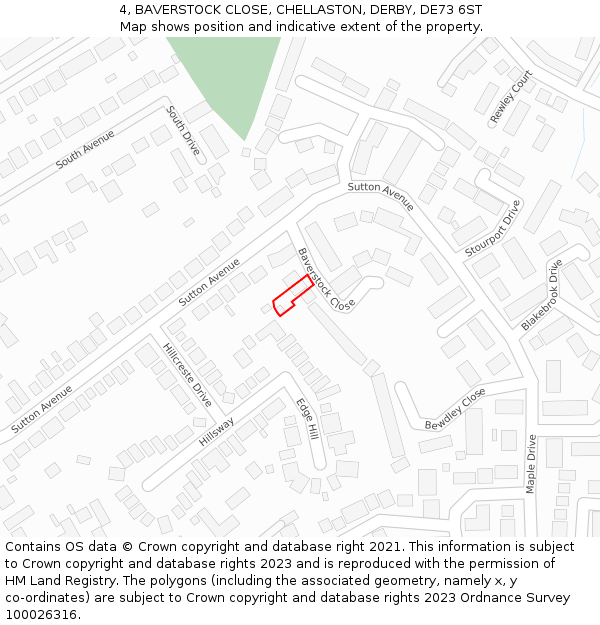 4, BAVERSTOCK CLOSE, CHELLASTON, DERBY, DE73 6ST: Location map and indicative extent of plot