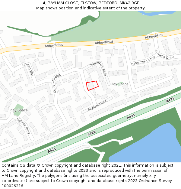 4, BAYHAM CLOSE, ELSTOW, BEDFORD, MK42 9GF: Location map and indicative extent of plot