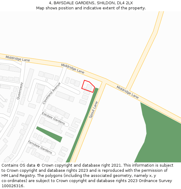 4, BAYSDALE GARDENS, SHILDON, DL4 2LX: Location map and indicative extent of plot