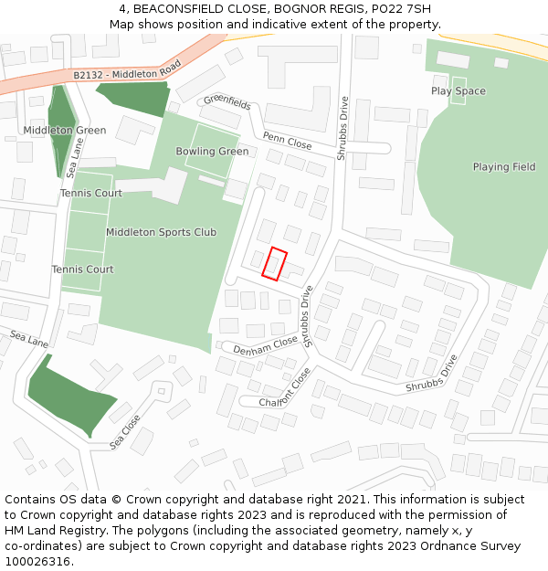 4, BEACONSFIELD CLOSE, BOGNOR REGIS, PO22 7SH: Location map and indicative extent of plot