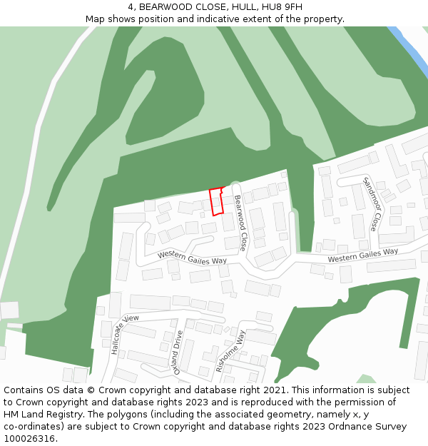 4, BEARWOOD CLOSE, HULL, HU8 9FH: Location map and indicative extent of plot