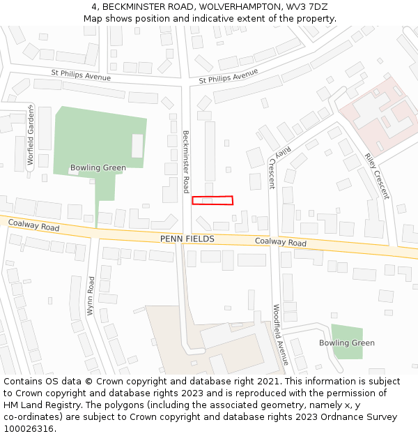 4, BECKMINSTER ROAD, WOLVERHAMPTON, WV3 7DZ: Location map and indicative extent of plot