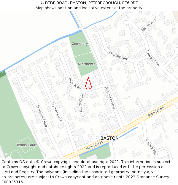 4, BEDE ROAD, BASTON, PETERBOROUGH, PE6 9PZ: Location map and indicative extent of plot