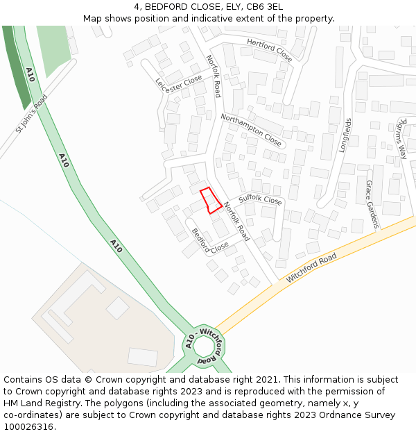 4, BEDFORD CLOSE, ELY, CB6 3EL: Location map and indicative extent of plot