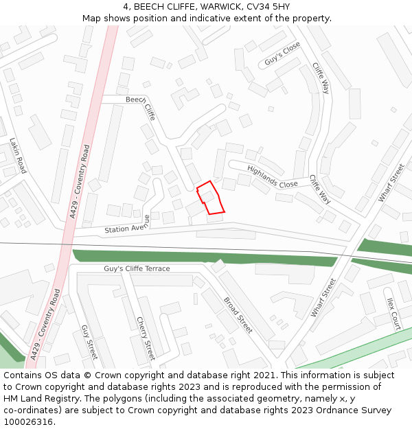 4, BEECH CLIFFE, WARWICK, CV34 5HY: Location map and indicative extent of plot
