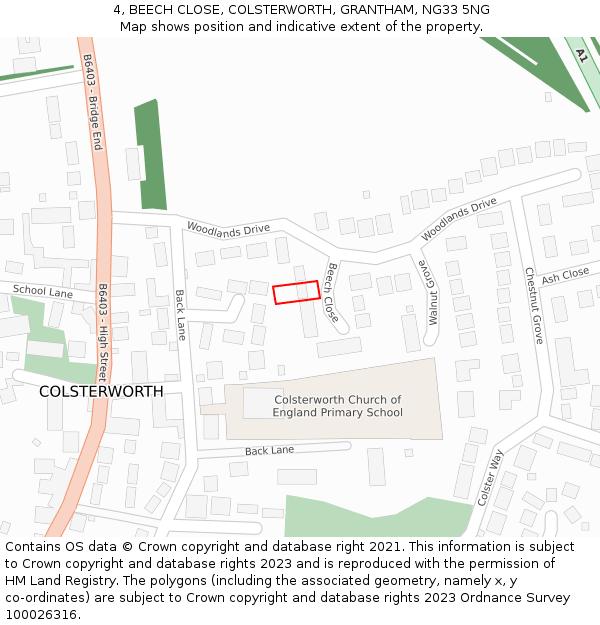 4, BEECH CLOSE, COLSTERWORTH, GRANTHAM, NG33 5NG: Location map and indicative extent of plot