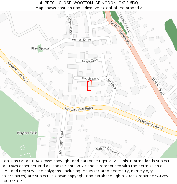 4, BEECH CLOSE, WOOTTON, ABINGDON, OX13 6DQ: Location map and indicative extent of plot
