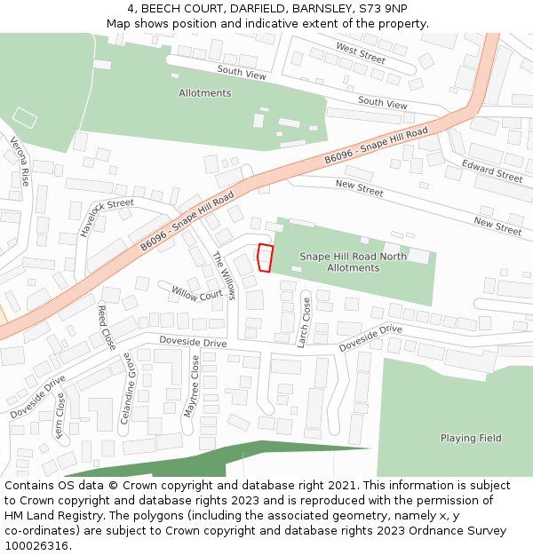 4, BEECH COURT, DARFIELD, BARNSLEY, S73 9NP: Location map and indicative extent of plot