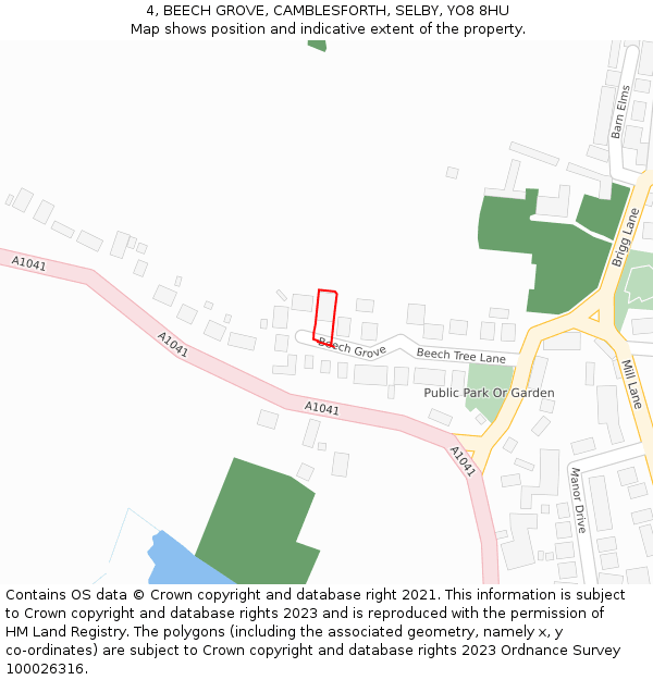 4, BEECH GROVE, CAMBLESFORTH, SELBY, YO8 8HU: Location map and indicative extent of plot