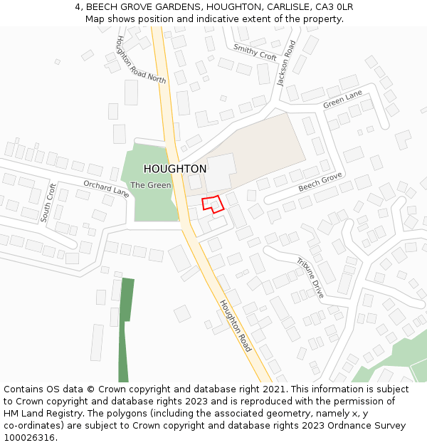 4, BEECH GROVE GARDENS, HOUGHTON, CARLISLE, CA3 0LR: Location map and indicative extent of plot