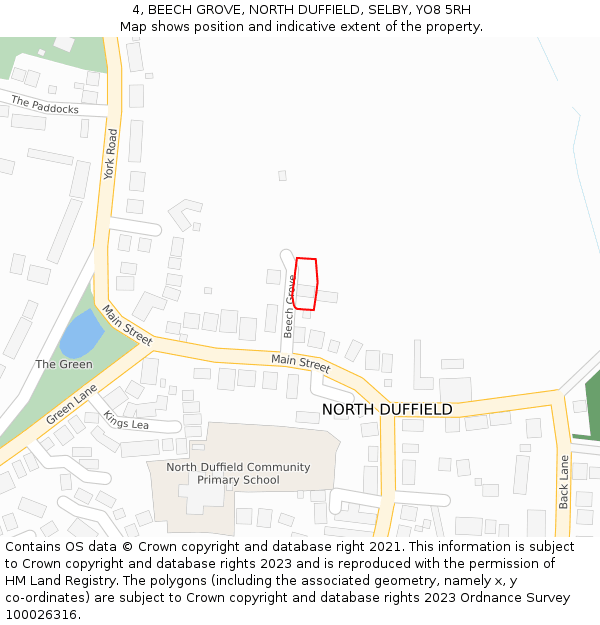 4, BEECH GROVE, NORTH DUFFIELD, SELBY, YO8 5RH: Location map and indicative extent of plot