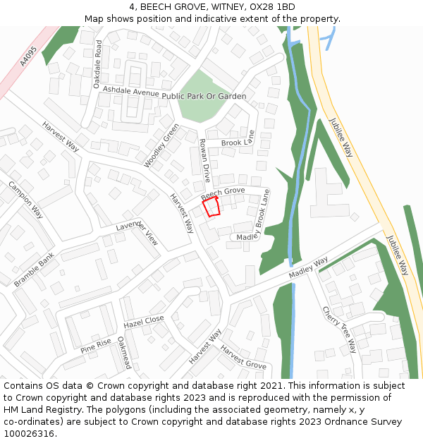4, BEECH GROVE, WITNEY, OX28 1BD: Location map and indicative extent of plot