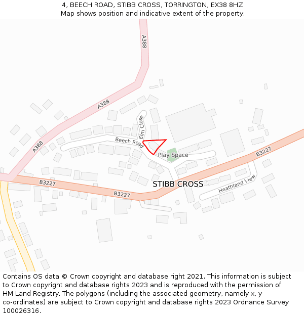 4, BEECH ROAD, STIBB CROSS, TORRINGTON, EX38 8HZ: Location map and indicative extent of plot