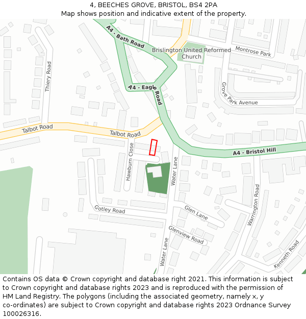 4, BEECHES GROVE, BRISTOL, BS4 2PA: Location map and indicative extent of plot