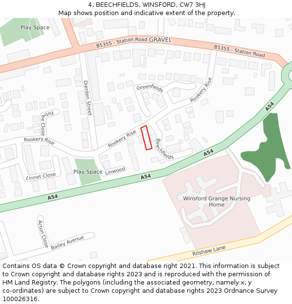 4, BEECHFIELDS, WINSFORD, CW7 3HJ: Location map and indicative extent of plot