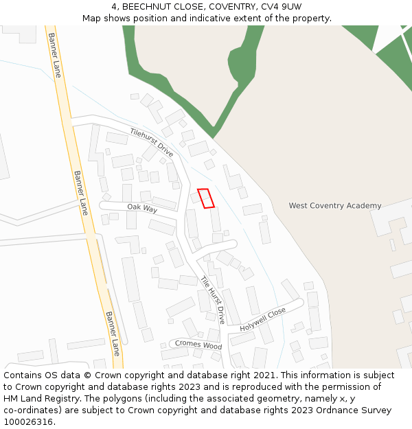 4, BEECHNUT CLOSE, COVENTRY, CV4 9UW: Location map and indicative extent of plot
