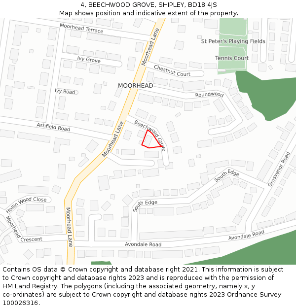 4, BEECHWOOD GROVE, SHIPLEY, BD18 4JS: Location map and indicative extent of plot