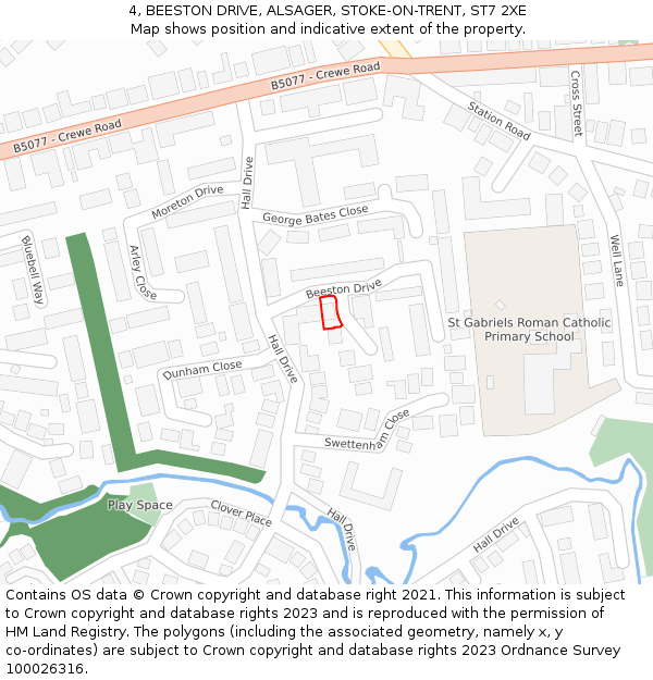 4, BEESTON DRIVE, ALSAGER, STOKE-ON-TRENT, ST7 2XE: Location map and indicative extent of plot
