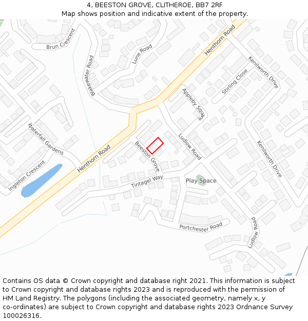 4, BEESTON GROVE, CLITHEROE, BB7 2RF: Location map and indicative extent of plot