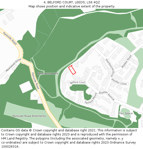 4, BELFORD COURT, LEEDS, LS6 4QZ: Location map and indicative extent of plot