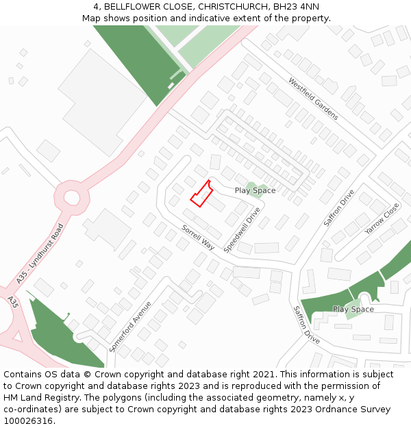 4, BELLFLOWER CLOSE, CHRISTCHURCH, BH23 4NN: Location map and indicative extent of plot