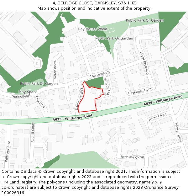 4, BELRIDGE CLOSE, BARNSLEY, S75 1HZ: Location map and indicative extent of plot