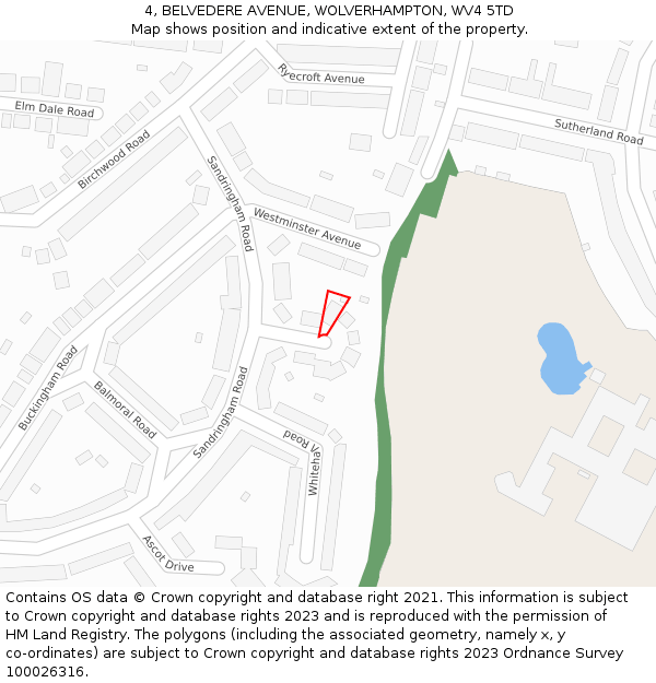 4, BELVEDERE AVENUE, WOLVERHAMPTON, WV4 5TD: Location map and indicative extent of plot