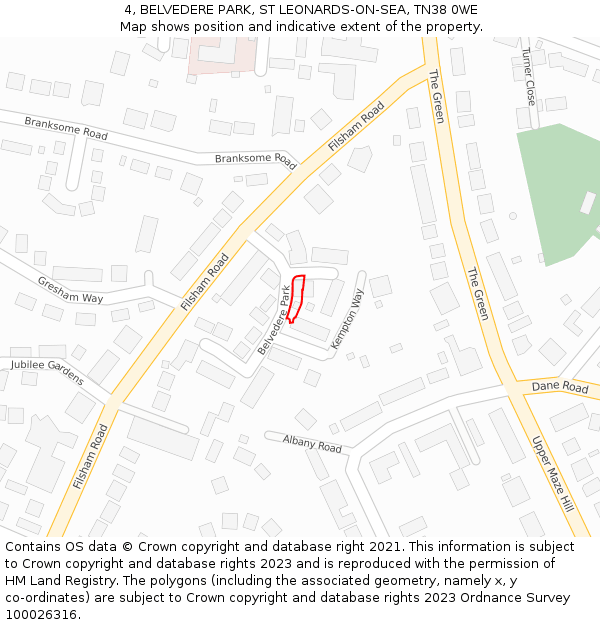 4, BELVEDERE PARK, ST LEONARDS-ON-SEA, TN38 0WE: Location map and indicative extent of plot
