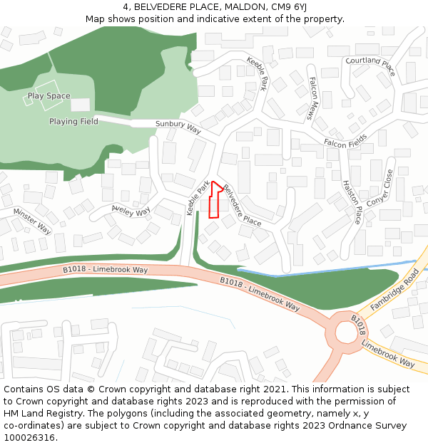 4, BELVEDERE PLACE, MALDON, CM9 6YJ: Location map and indicative extent of plot