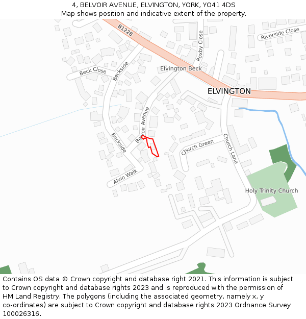 4, BELVOIR AVENUE, ELVINGTON, YORK, YO41 4DS: Location map and indicative extent of plot