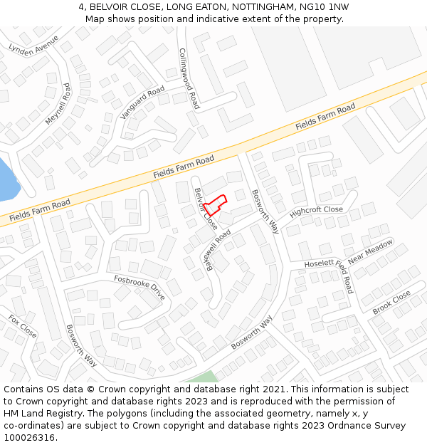 4, BELVOIR CLOSE, LONG EATON, NOTTINGHAM, NG10 1NW: Location map and indicative extent of plot