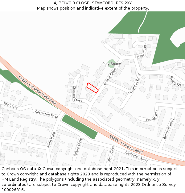 4, BELVOIR CLOSE, STAMFORD, PE9 2XY: Location map and indicative extent of plot