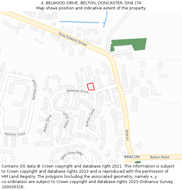 4, BELWOOD DRIVE, BELTON, DONCASTER, DN9 1TA: Location map and indicative extent of plot