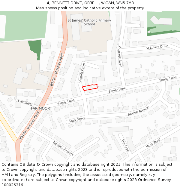4, BENNETT DRIVE, ORRELL, WIGAN, WN5 7AR: Location map and indicative extent of plot