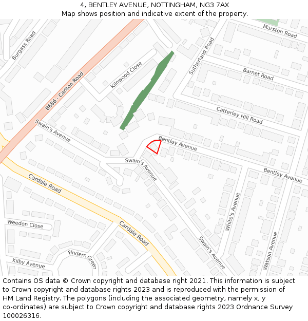 4, BENTLEY AVENUE, NOTTINGHAM, NG3 7AX: Location map and indicative extent of plot