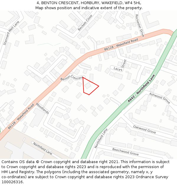4, BENTON CRESCENT, HORBURY, WAKEFIELD, WF4 5HL: Location map and indicative extent of plot