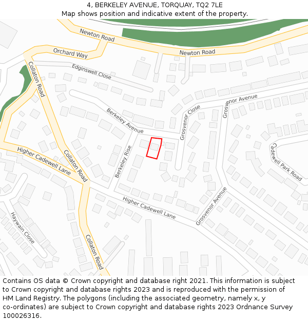 4, BERKELEY AVENUE, TORQUAY, TQ2 7LE: Location map and indicative extent of plot