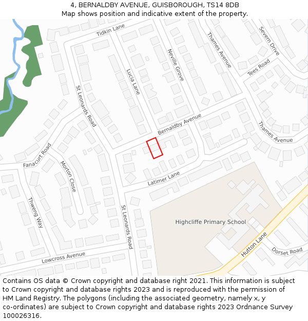 4, BERNALDBY AVENUE, GUISBOROUGH, TS14 8DB: Location map and indicative extent of plot