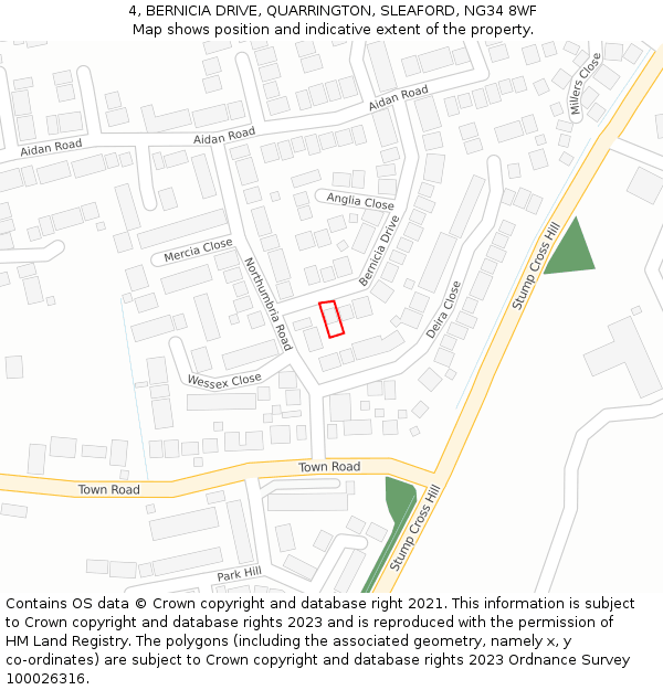 4, BERNICIA DRIVE, QUARRINGTON, SLEAFORD, NG34 8WF: Location map and indicative extent of plot