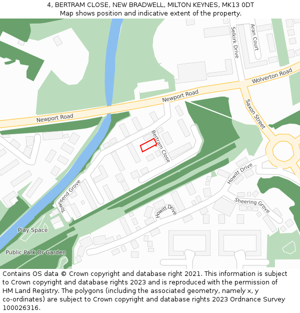 4, BERTRAM CLOSE, NEW BRADWELL, MILTON KEYNES, MK13 0DT: Location map and indicative extent of plot